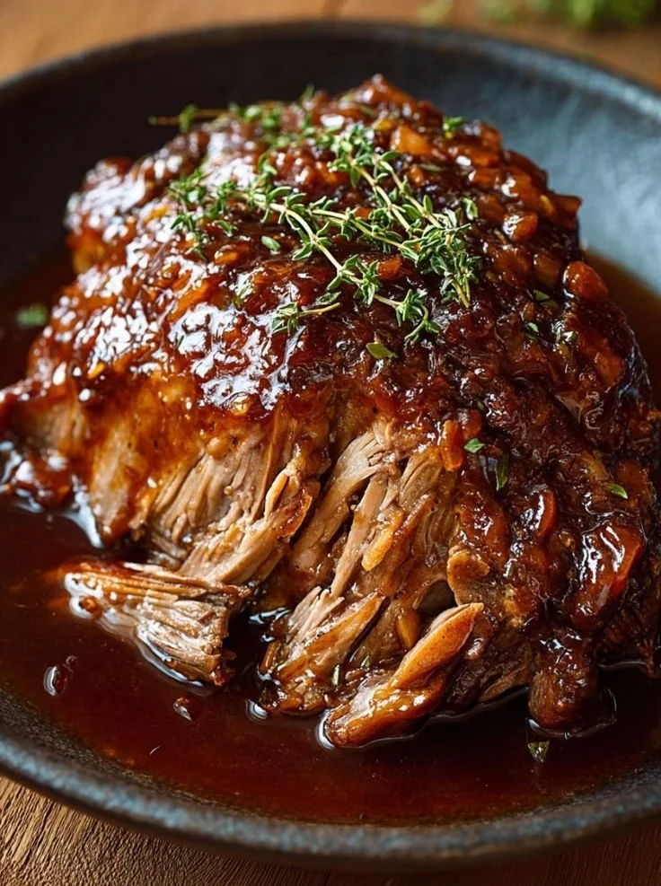 Plat de Cochon Confit à la Bière et au Sirop d'Érable, un délice culinaire.