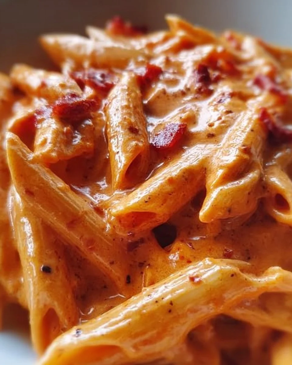 Penne à la vodka avec sauce crémeuse et tomates fraîches