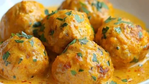 Boulettes Carottes Coco Curry prêtes à déguster dans une assiette colorée