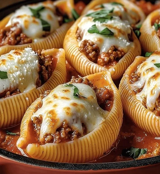 Assiette de Conchiglioni Farcis garnis de sauce tomate et fromage