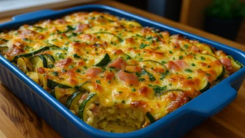 Gratin de Courgettes avec Jambon et Riz, plat savoureux et réconfortant